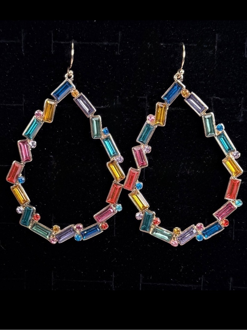 Gorgeous goldtone multicolor bling, weighted pierced dangle earrings